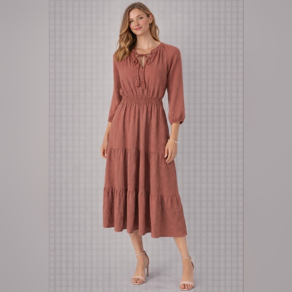 Lucky Brand Dusty Cedar Long Sleeve Dress Sz M - Picture 1 of 7
